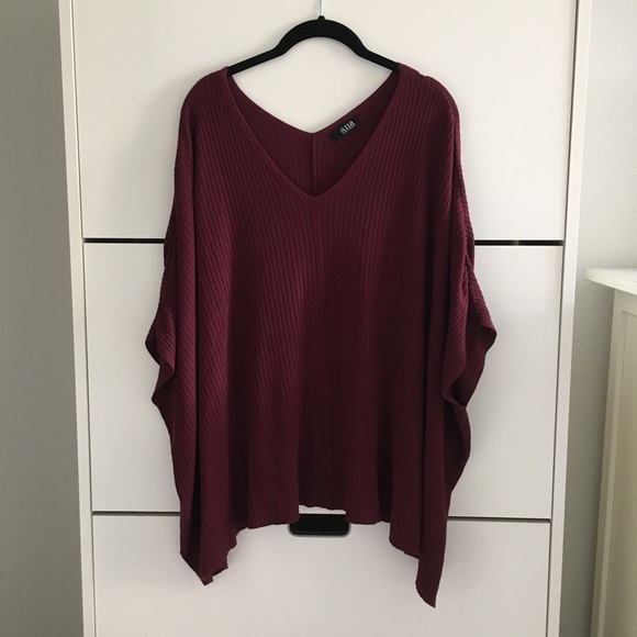 a.n.a Sweaters - Burgundy Ribbed Poncho Sweater